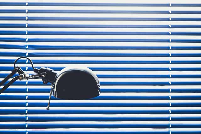 Blue Window Blinds with lamp