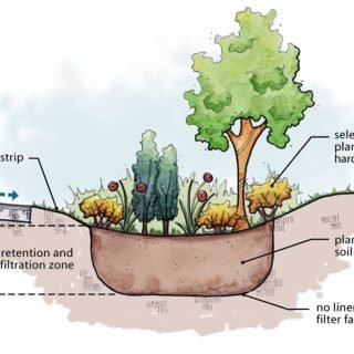 Schematic sectional diagram of a Rain Garden - Water Sensitive Urban Design