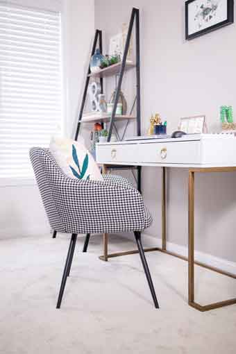 Black white check pattern fabric chair with study table